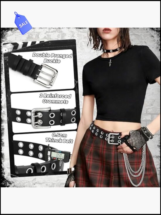 Double Grommet Studded Belt with Detachable Chain Punk Rock main image 7